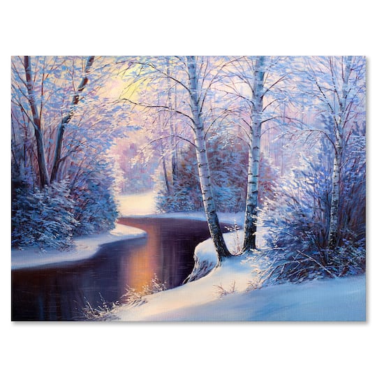 Designart Christmas Forest with River &#x26; Trees I Canvas Wall Art